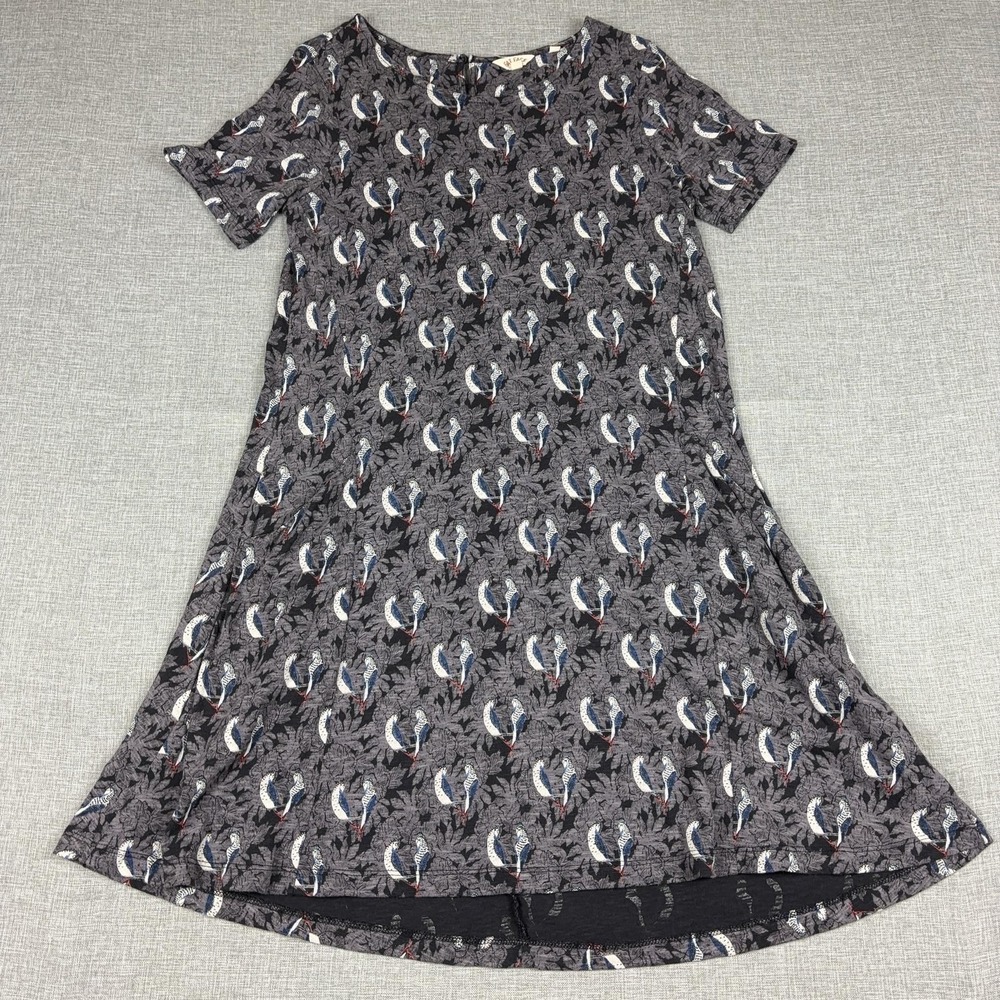 Fat Face T-Shirt Dress Womens 6 Gray Bird Print Short Sleeve Pockets Jersey